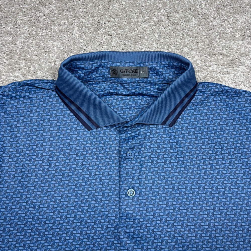 G/FORE Mens Blue Geometric G Link Logo Print Performance Golf Polo Shirt XXL 2XL